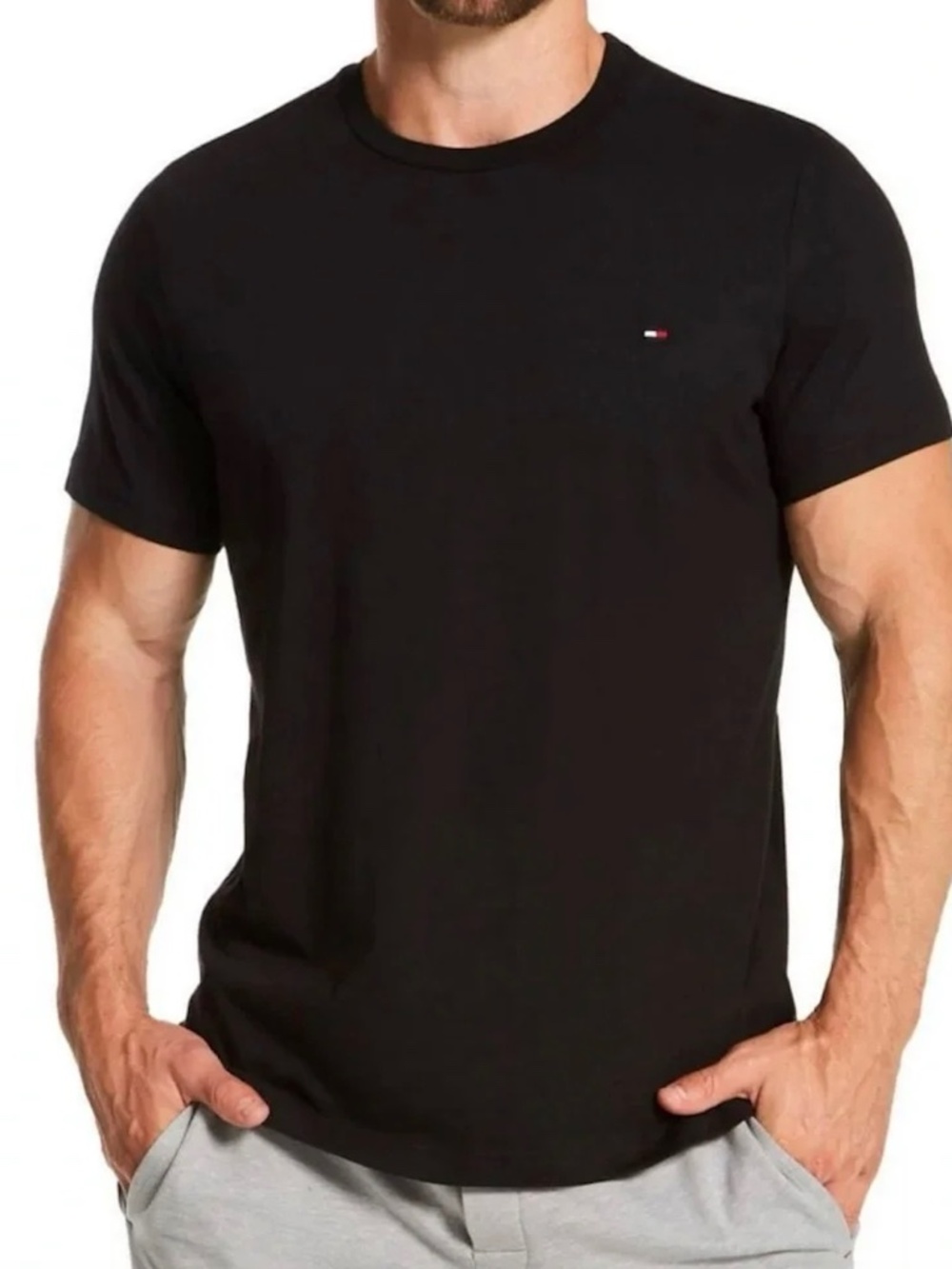 Tommy Hilfiger Black Crewneck Tee with Mini Flag Logo